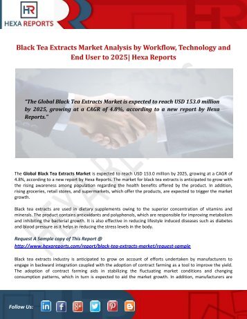 Black Tea Extracts Market Analysis by Workflow, Technology and End User to 2025 Hexa Reports