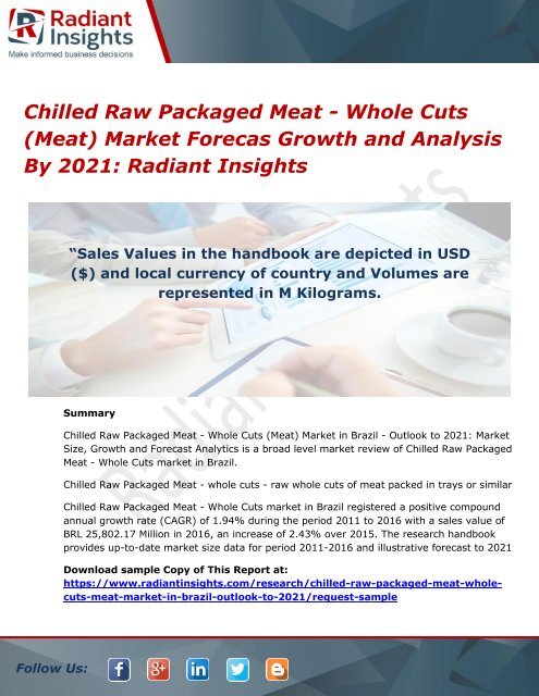 Chilled Raw Packaged Meat - Whole Cuts (Meat) Market Forecas Growth and Analysis By 2021 Radiant Insights