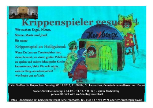 Krippenspieler gesucht Heiligabend 2017