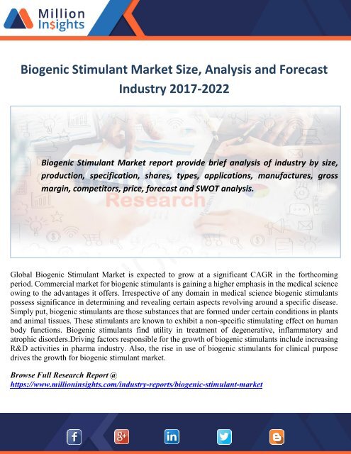 Biogenic Stimulant Market Size, Analysis and Forecast Industry 2017-2022