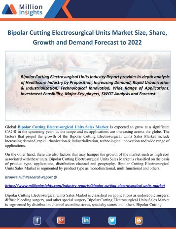 Bipolar Cutting Electrosurgical Units Market - Growth and Demand Forecast to 2022 