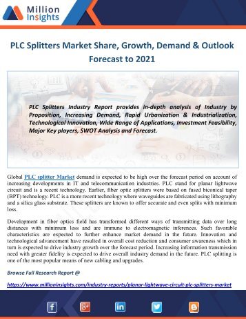 PLC Splitters Market Share, Growth, Development& Forecasts 2016-2021