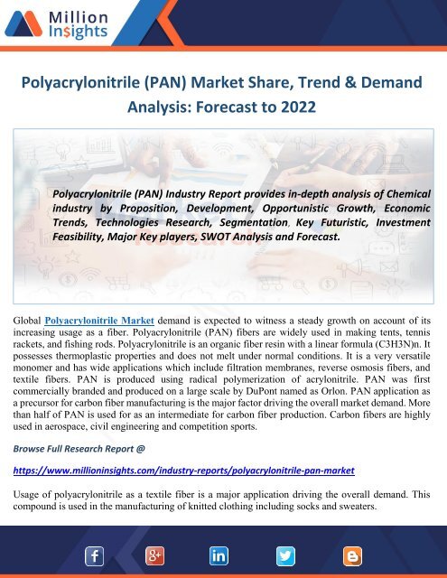 Polyacrylonitrile (PAN) Market Industry Analysis and Opportunity Assessment 2022
