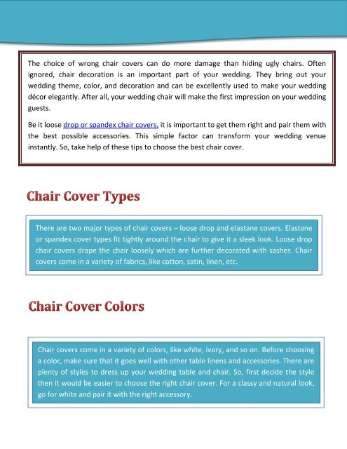 Useful Tips for Choosing Chair Covers For Your Wedding