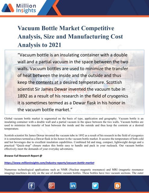 Vacuum Bottle Market Competitive Analysis, Size and Manufacturing Cost Analysis to 2021
