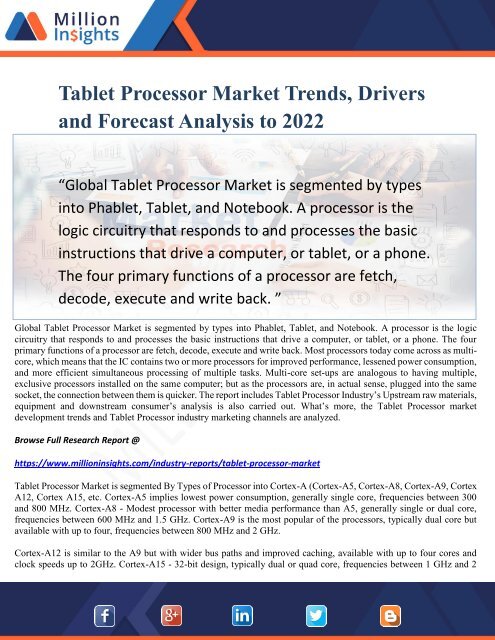 Tablet Processor Market Trends, Drivers and Forecast Analysis to 2022