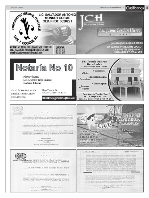 edición de diario los tuxtlas del día 22 de noviembre de 2017