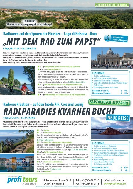 profi tours Reiseprogramm 2018