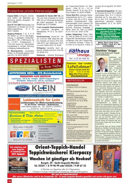 Stadtmagazin für Siegburg, Lohmar und Neunkirchen-Seelscheid, Ausgabe 11 / Dezember 2017