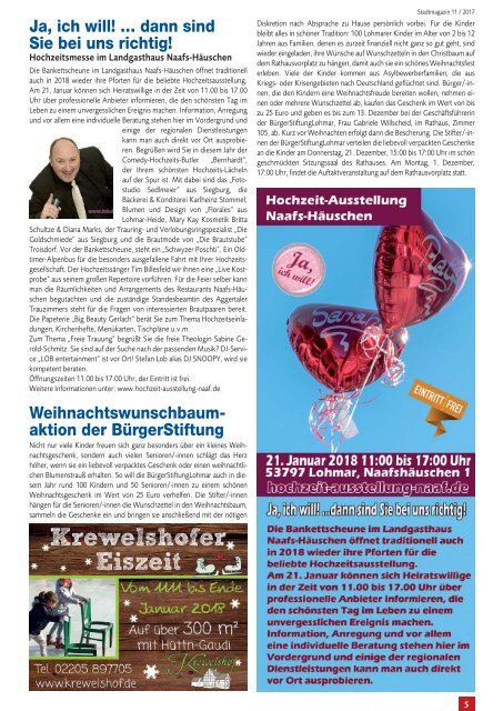 Stadtmagazin für Siegburg, Lohmar und Neunkirchen-Seelscheid, Ausgabe 11 / Dezember 2017