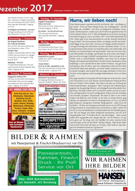 Stadtmagazin für Siegburg, Lohmar und Neunkirchen-Seelscheid, Ausgabe 11 / Dezember 2017