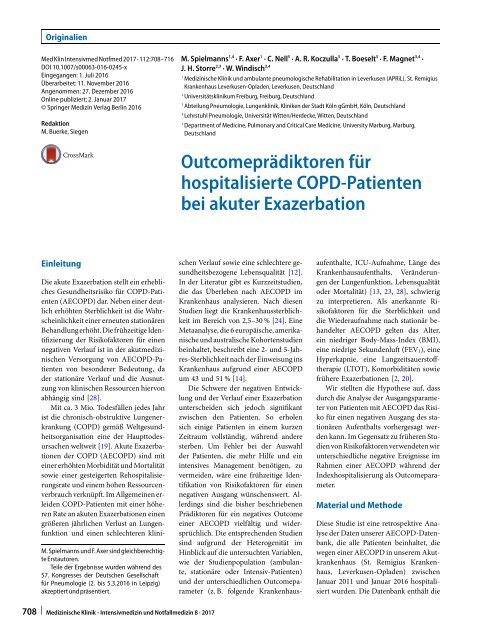 09 Outcomeprädiktoren für hospitalisierte COPD-Patienten bei akuter Exazerbation