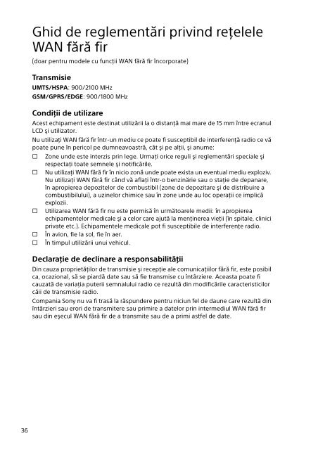 Sony SVS13A2C5E - SVS13A2C5E Documents de garantie Roumain