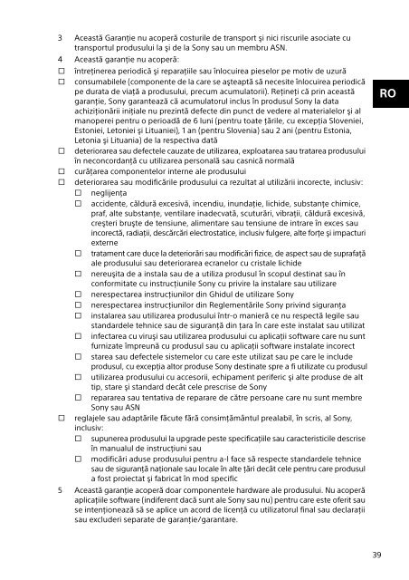 Sony SVS13A2C5E - SVS13A2C5E Documents de garantie Roumain