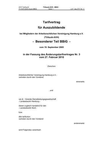 Besonderer Teil BBiG - Arbeitsrechtliche Vereinigung Hamburg eV