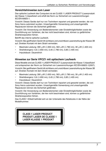 Sony VPCF13B4E - VPCF13B4E Documents de garantie Allemand
