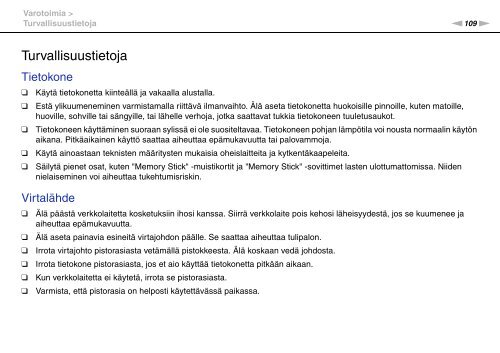 Sony VPCF13B4E - VPCF13B4E Mode d'emploi Finlandais