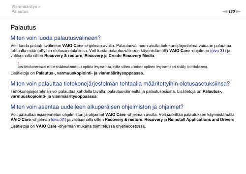 Sony VPCF13B4E - VPCF13B4E Mode d'emploi Finlandais