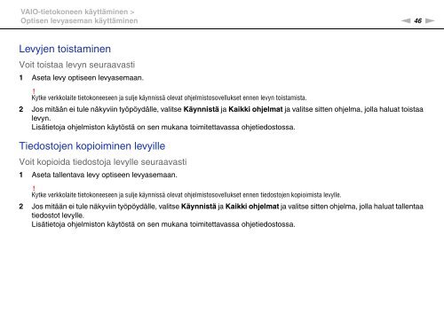 Sony VPCF13B4E - VPCF13B4E Mode d'emploi Finlandais