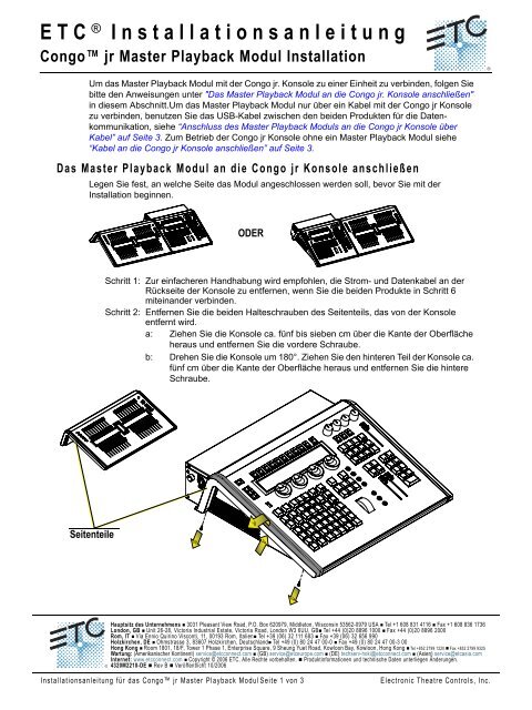 Congo jr Master Playback Modul Installation - ETC