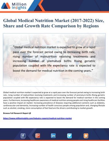 Global Medical Nutrition Market Size, Share and Growth Rate Comparison by Regions (2017-2022)