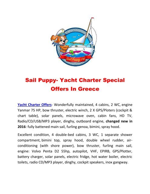 Sail Puppy- Yacht Charter Special Offers In Greece