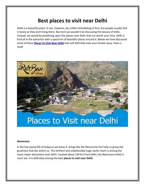 Places to Visit near Delhi - TheRurBanVillage