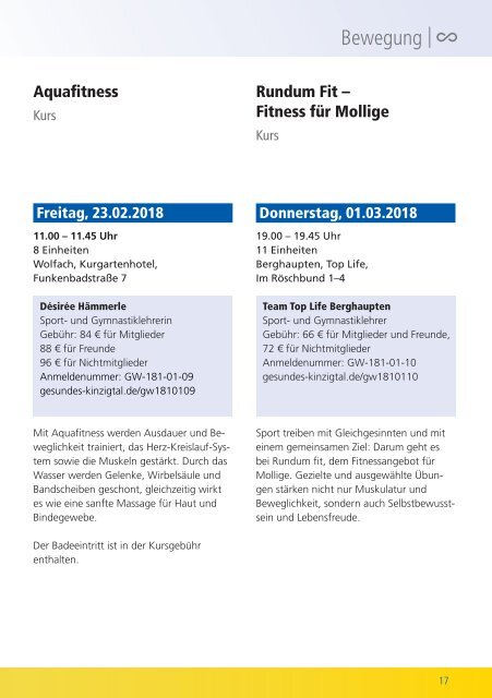 Gesundes Kinzigtal: Unser Angebot 2018 / 1