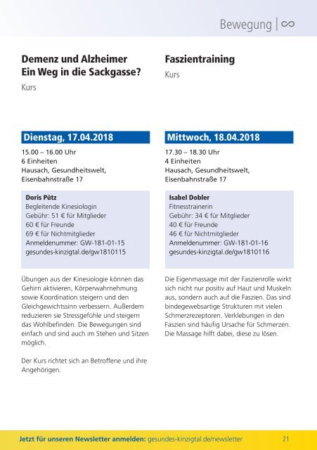 Gesundes Kinzigtal: Unser Angebot 2018 / 1