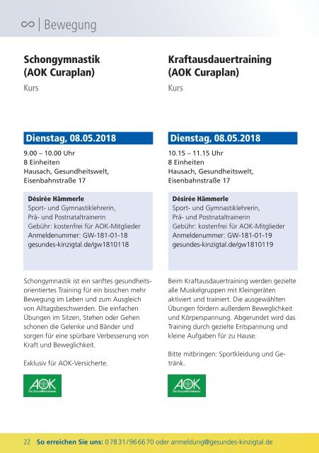 Gesundes Kinzigtal: Unser Angebot 2018 / 1