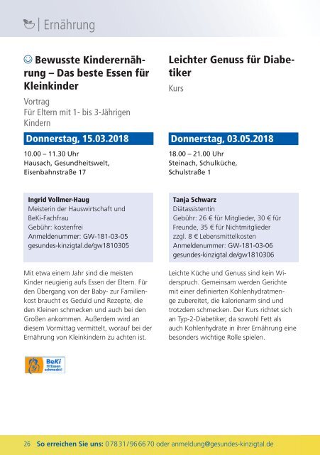 Gesundes Kinzigtal: Unser Angebot 2018 / 1