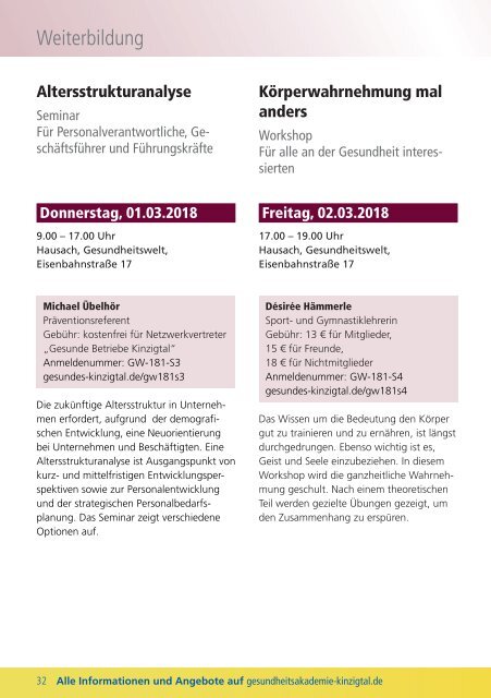 Gesundes Kinzigtal: Unser Angebot 2018 / 1