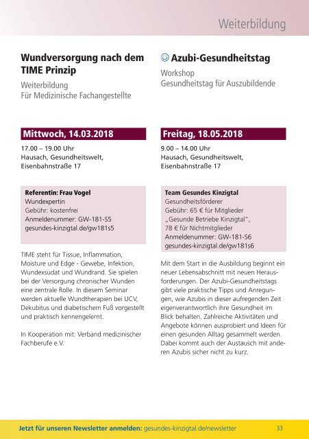 Gesundes Kinzigtal: Unser Angebot 2018 / 1