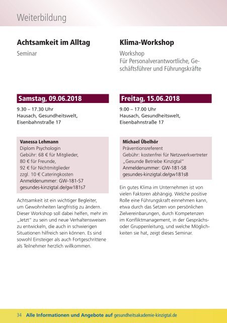 Gesundes Kinzigtal: Unser Angebot 2018 / 1