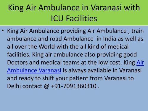 King Air Ambulance from Varanasi to Delhi
