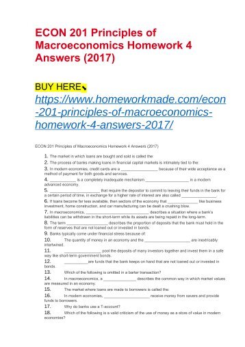ECON 201 Principles of Macroeconomics Homework 4 Answers (2017)