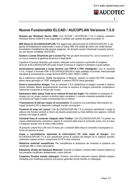Nuove FunzionalitÃƒÂƒÃ‚Â  ELCAD / AUCOPLAN Versione 7.5.0 - Aucotec AG