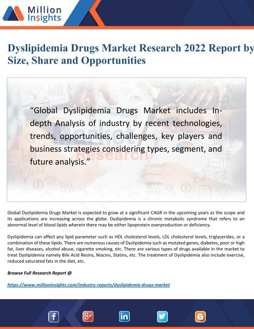 Dyslipidemia Drugs Market Report 2017 Demands and Challenges Forecast to 2022