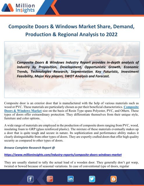 Composite Doors & Windows Market Share, Size, Demand & Growth Forecast to 2022