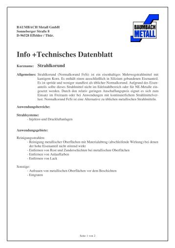 Info +Technisches Datenblatt - Baumbach Metall GmbH