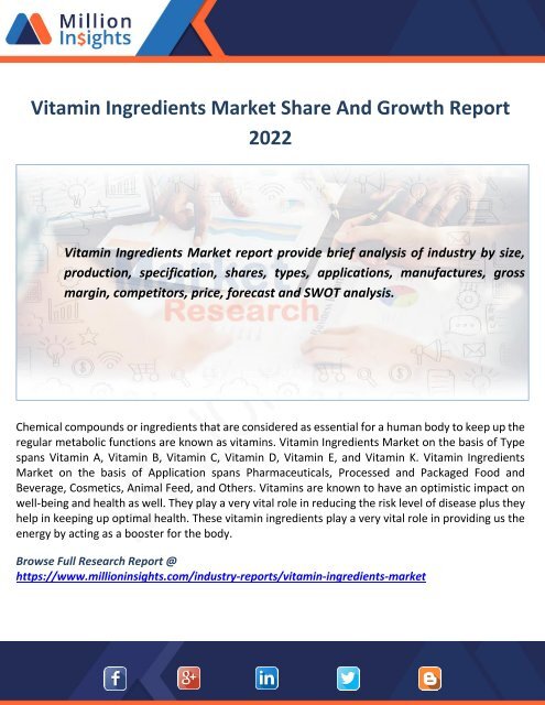 Vitamin Ingredients Market Share And Growth Report 2022
