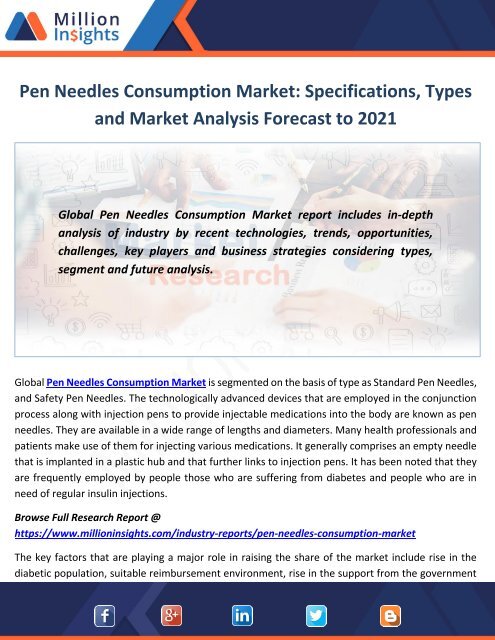 Pen Needles Consumption Market Specifications, Types and Market Analysis Forecast to 2021