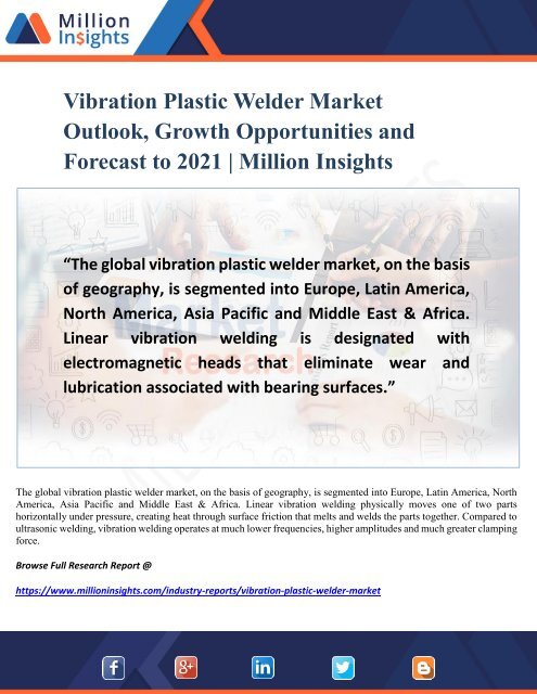 Vibration Plastic Welder Market Research Key Players, Industry Overview and Growth Rate Analysis to 2021