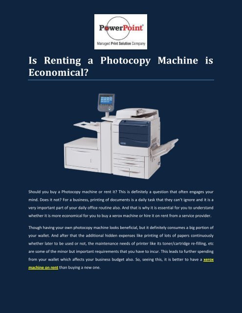 Photocopy Machine Rental - Power Point Cartridges Pvt Ltd