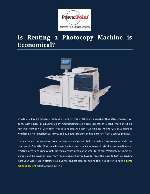 xerox photocopier machine on rent