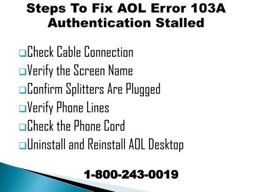 18002430019 Fix AOL Error 103A Authentication Stalled