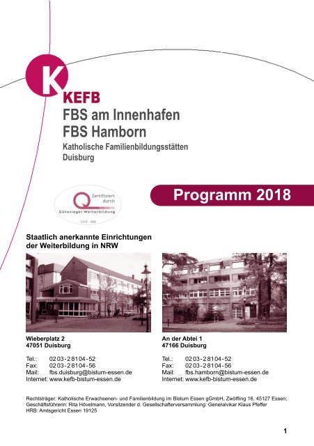 Duisburg FBS @KEFB Bistum Essen Jahresprogramm 2018