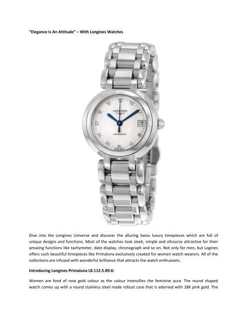 Elegance Is An Attitude With Longines Watches