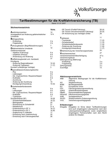 Tarifbestimmungen für die Kraftfahrtversicherung ... - Wulff und Partner