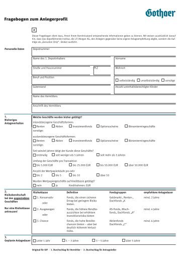 Fragebogen zum Anlegerprofil - Wulff und Partner